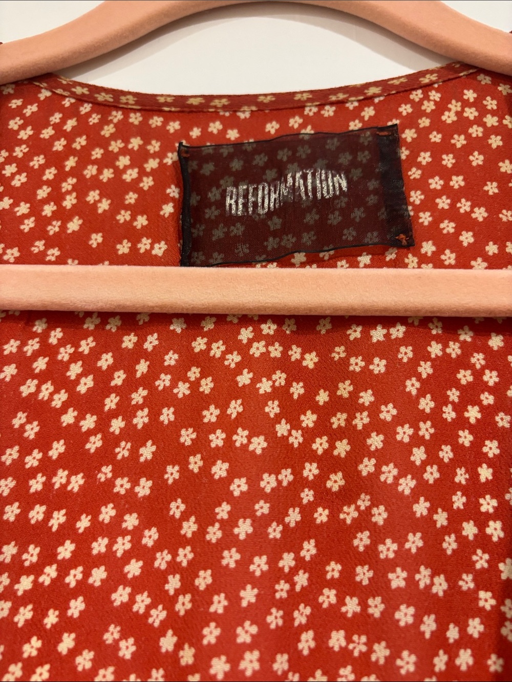 Reformation Rust Red Polka Dot Mini Wrap Dress - Picture 2 of 3